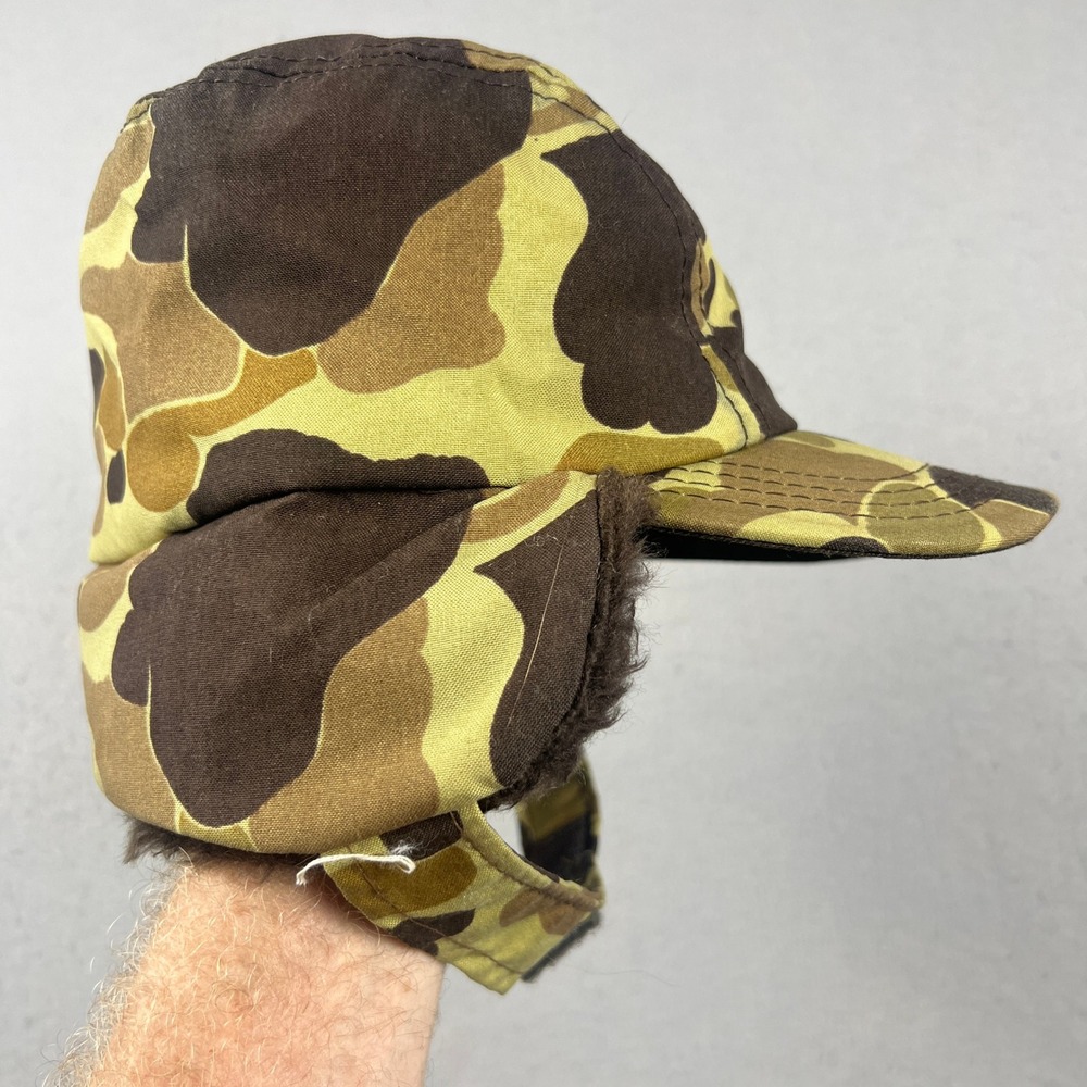 Vintage Gore-Tex Duck Camo Trapper Hat Medium Brown Thinsulate Hunting Ear Flaps
